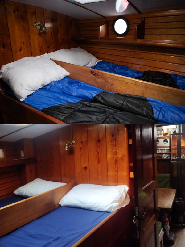 interior del barco veler ksar expediciones en Canal Beagle. Navegaciones en Tierra del Fuego argentina